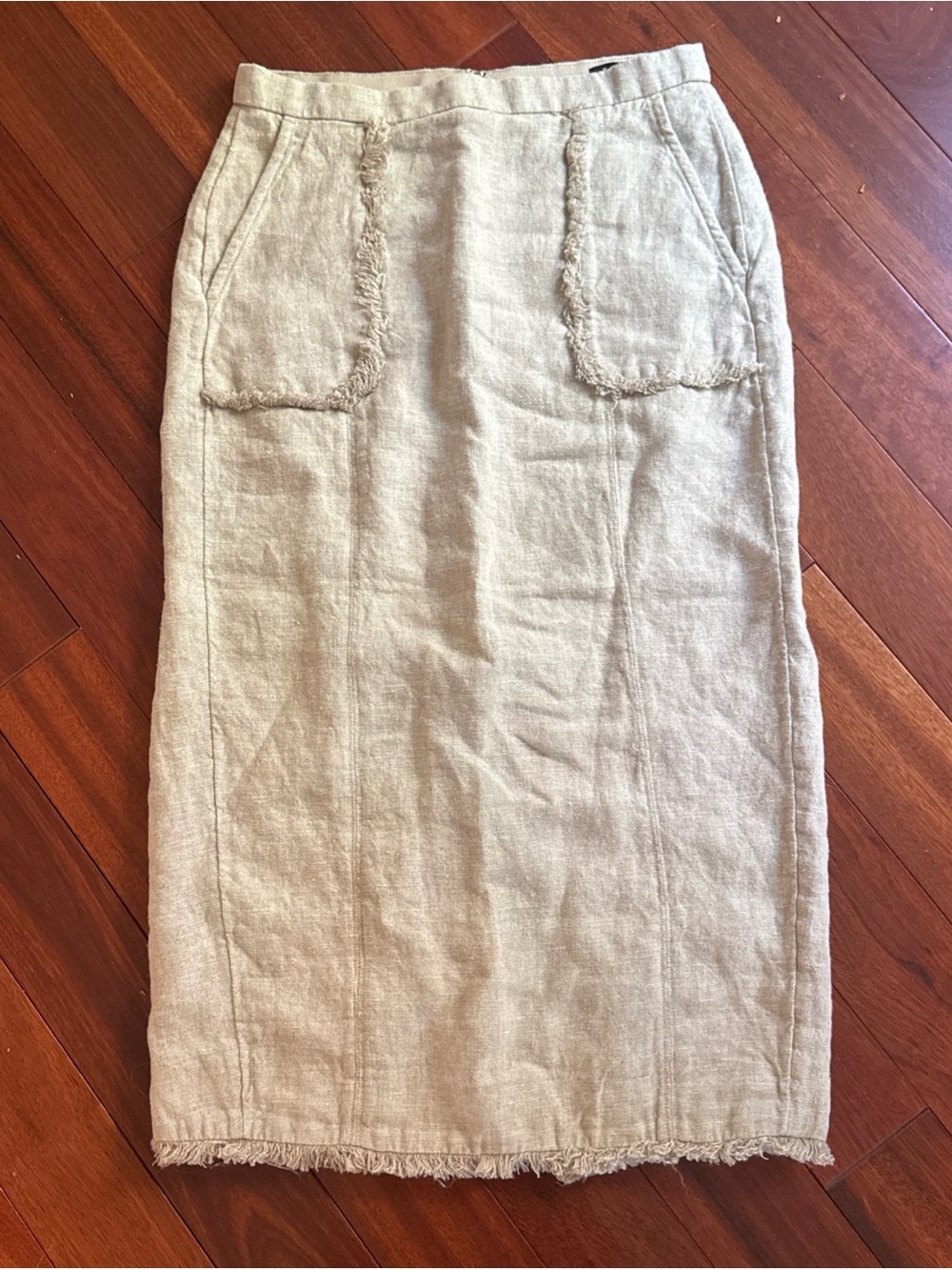 J.Crew Women Blue 100% Linen & Lined Midi Skirt Front Pockets Size 0